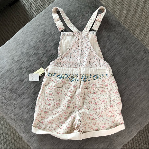 Free People Floral Print Overalls in Cream and Pink - Picture 4 of 10